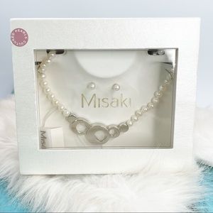 Misaki White Cultured Pearls Sterling Circles Matching Earrings NEW Gift Box Set